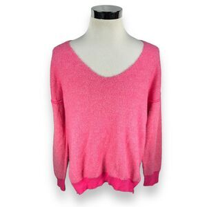 Free People Sweater‎ Weather Women’s Small Pink Knit Scoop V-Neck High Low Nylon